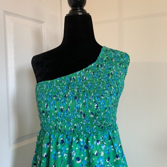 Floral Print Shirred One Shoulder Ruffle Hem Dress - Picture 6 of 7